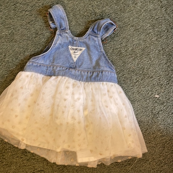 OshKosh Bgosh Vestbak Size 9M Blue Jean Overall and White Polk-A-Dot Dress - Picture 4 of 4
